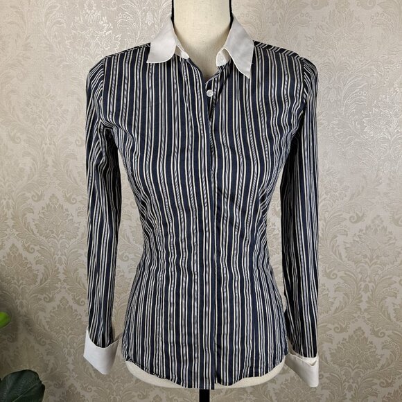 Thomas Pink Jermyn Street London Size 6 (US 2) Stretch Button Down Shirt Blue - Picture 1 of 14